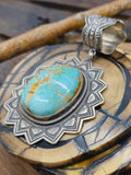 Turquoise Pendant with Stamped Sterling Silver by Leon Martinez