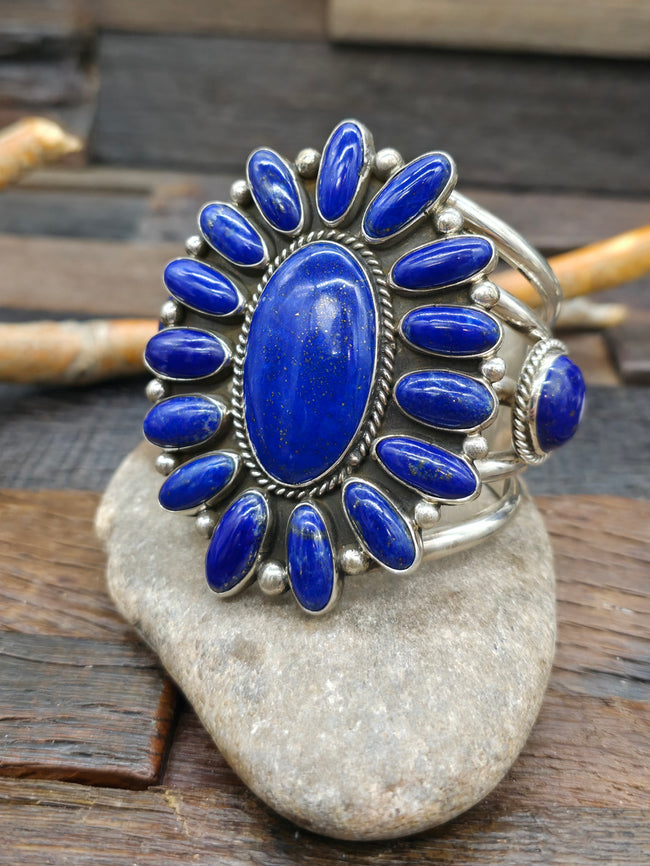 Lapis Lazuli Sterling Silver Cluster Cuff Bracelet by Melvin and Tiffany Jones - 6 3/4 in. with Gap