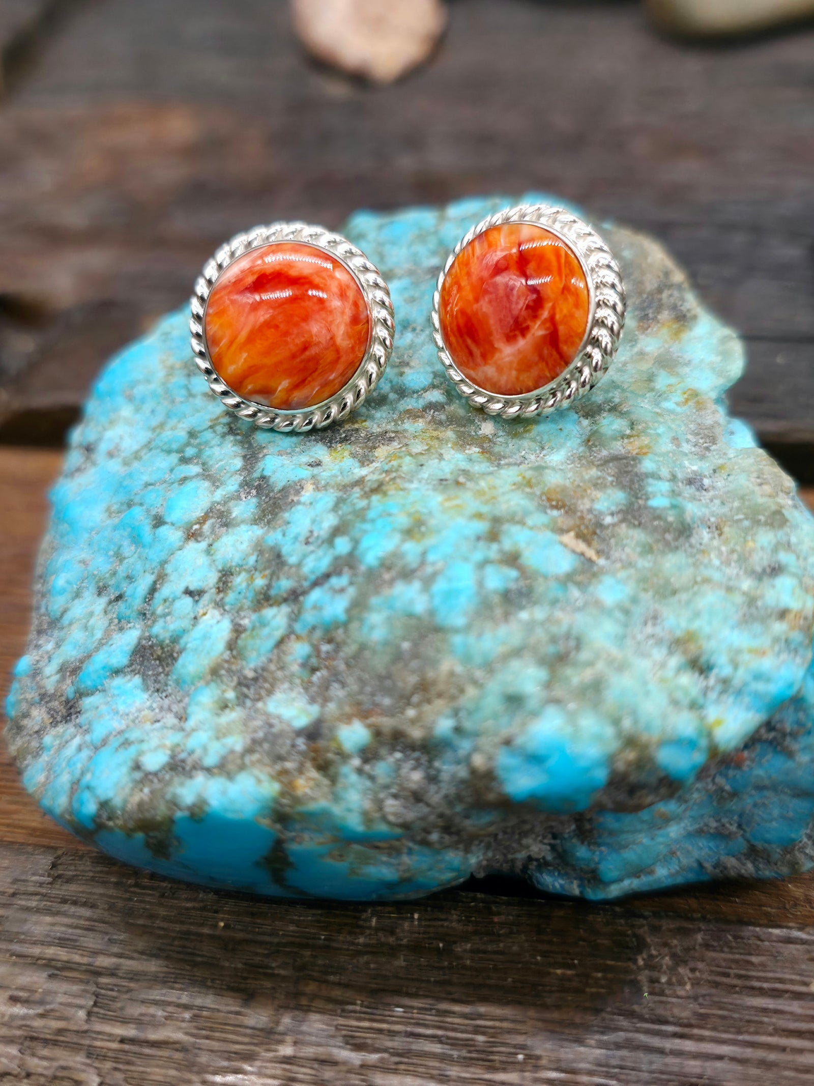 Round Sterling Silver Spiny Oyster Earrings by Nikoli Ashley