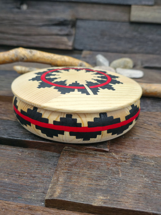 Large Handpainted Wooden Trinket Box by Andy Tsosie - Basket - 5 in. by 5 in. by 1 1/4 in.