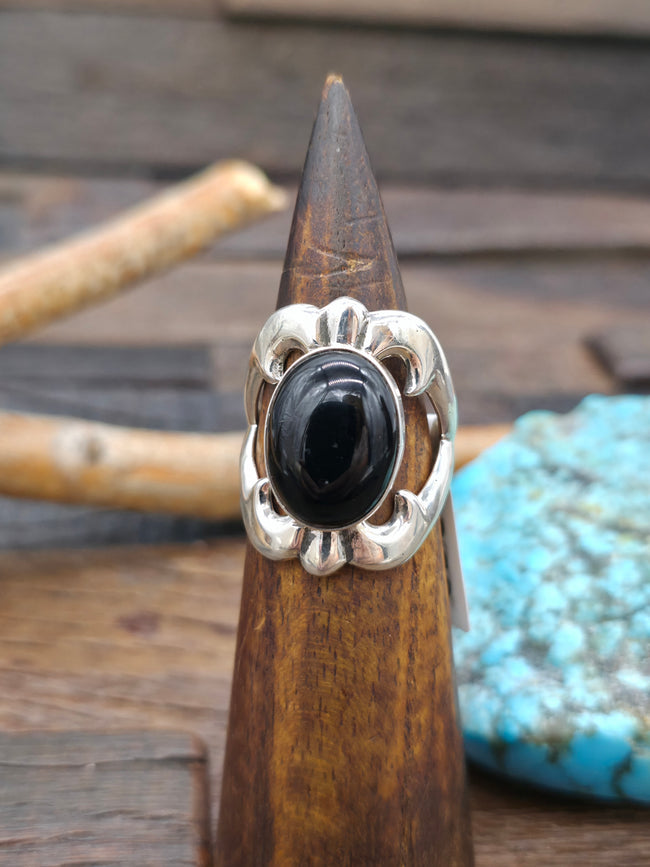 Cast Sterling Silver Onyx Ring by Kevin Yazzie - Size 11