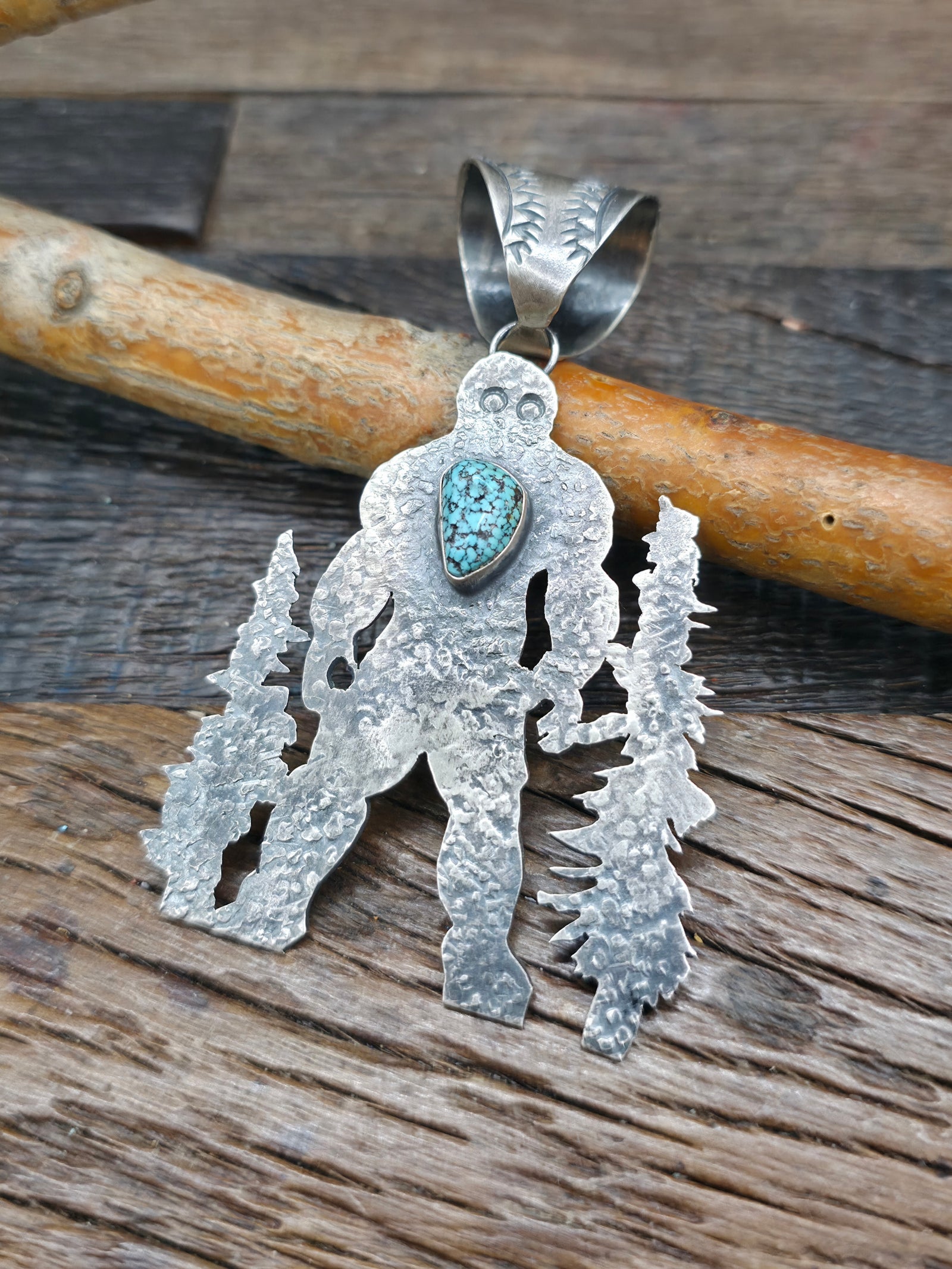 Sterling Silver Turquoise Bigfoot Pendant - 3 in. by 1 3/4 in.