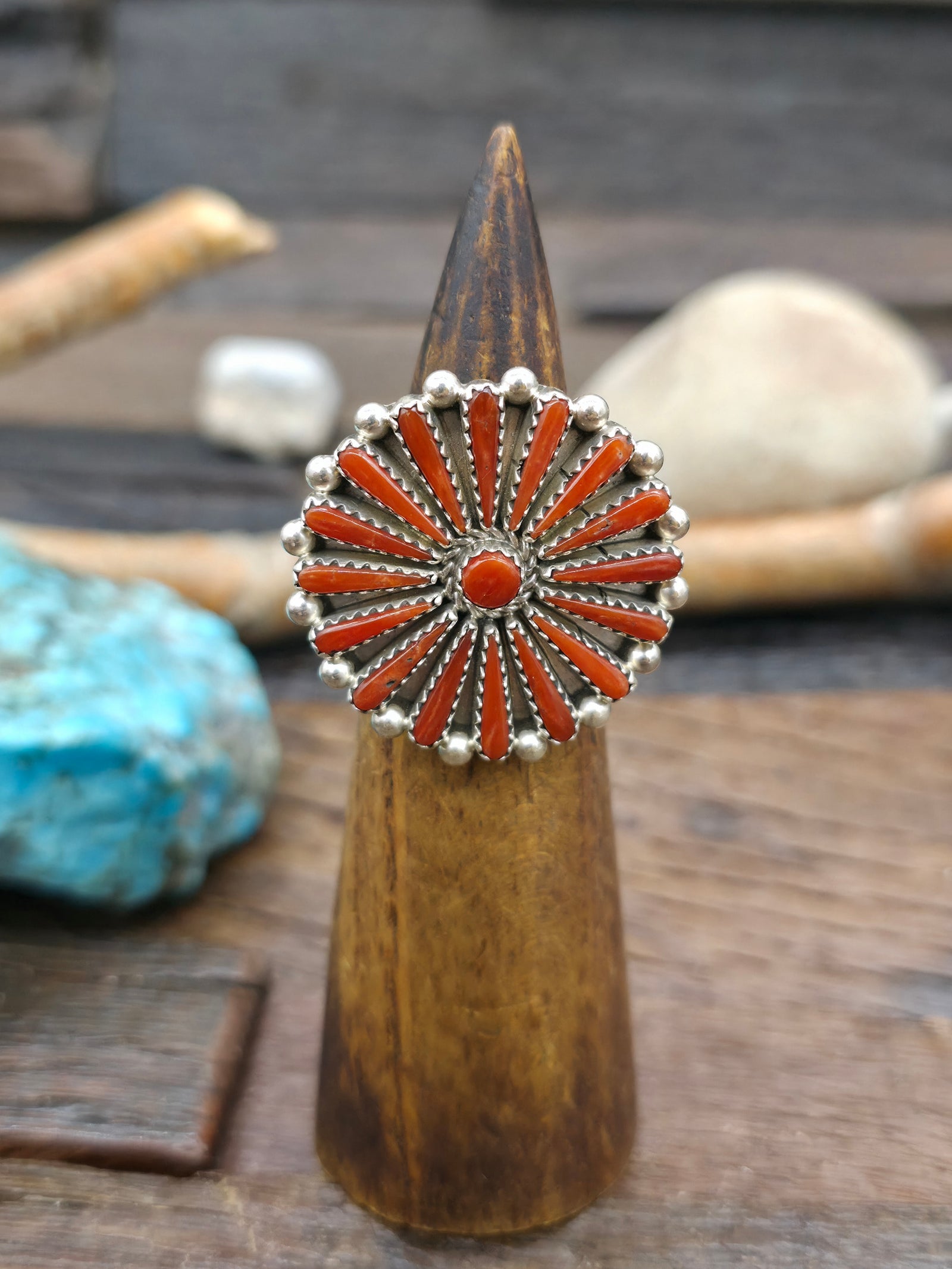 Sterling Silver Coral Needlepoint Ring by Kyle Wilson - Size 9
