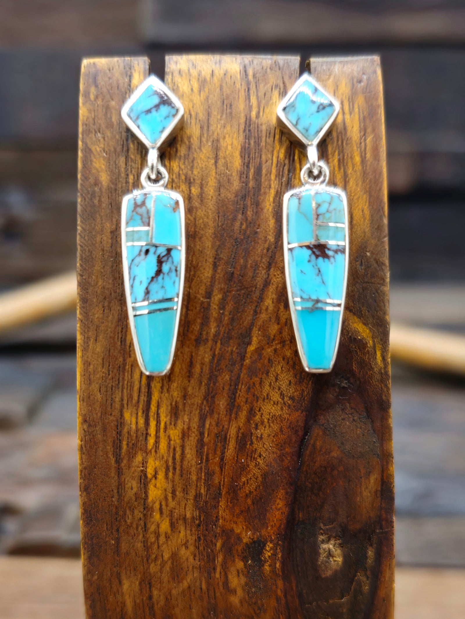 Sterling Silver Turquoise Inlay Earrings by Julius Burbank