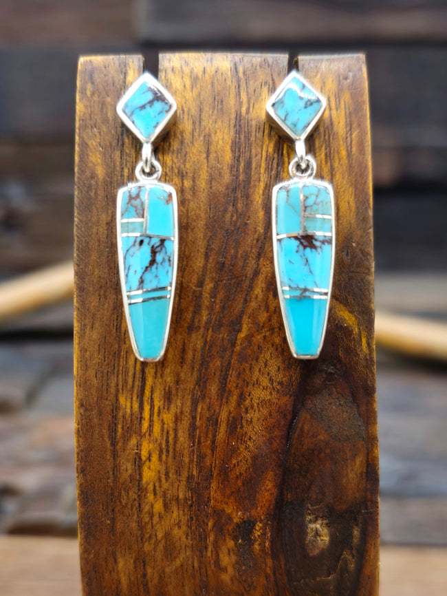 Sterling Silver Turquoise Inlay Earrings by Julius Burbank