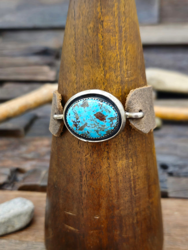 Kingman Turquoise and Leather Bracelet by J. Dale
