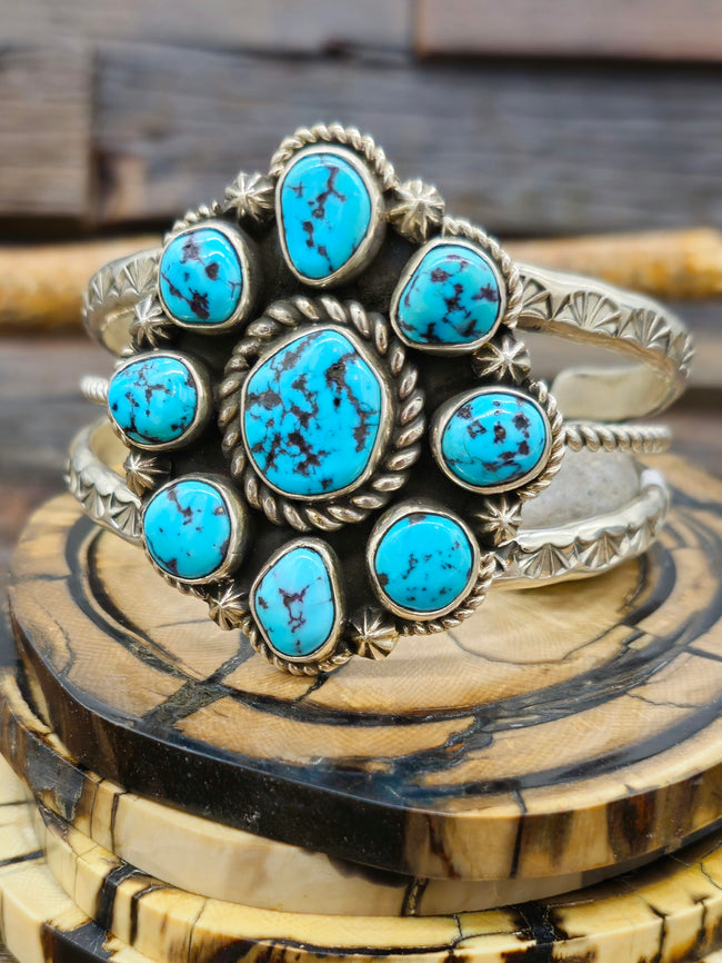 Sterling Silver Turquoise Cluster Cuff by Jacob Troncosa - 7 1/4 in