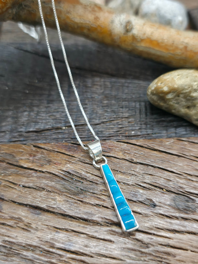 Sterling Silver Turquoise Cobblestone Inlay Pendant on Chain by Rick Tolino - 18 in.