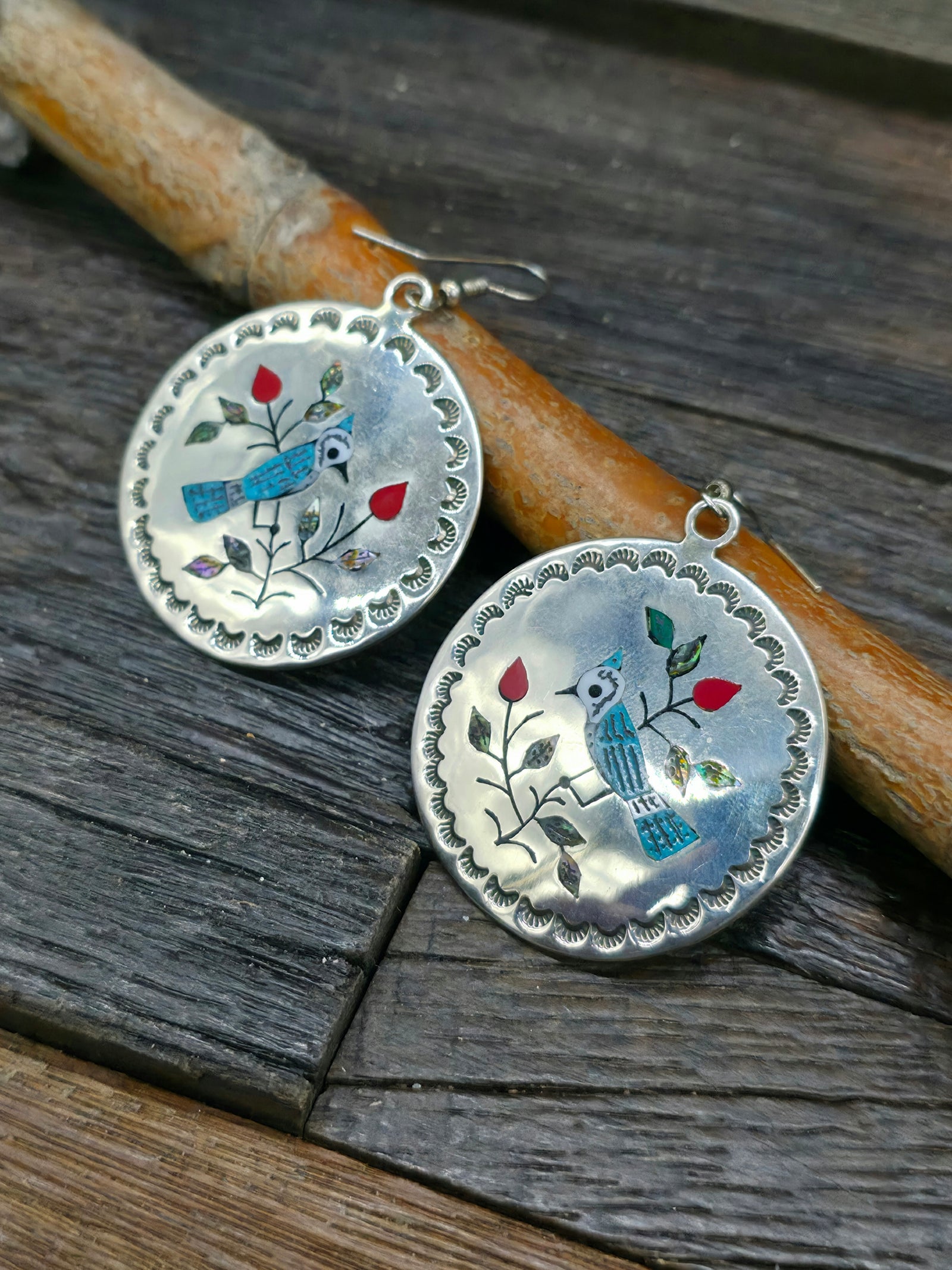 Sterling Silver Bluejay Zuni Inlay Earrings by Raymond Boyd
