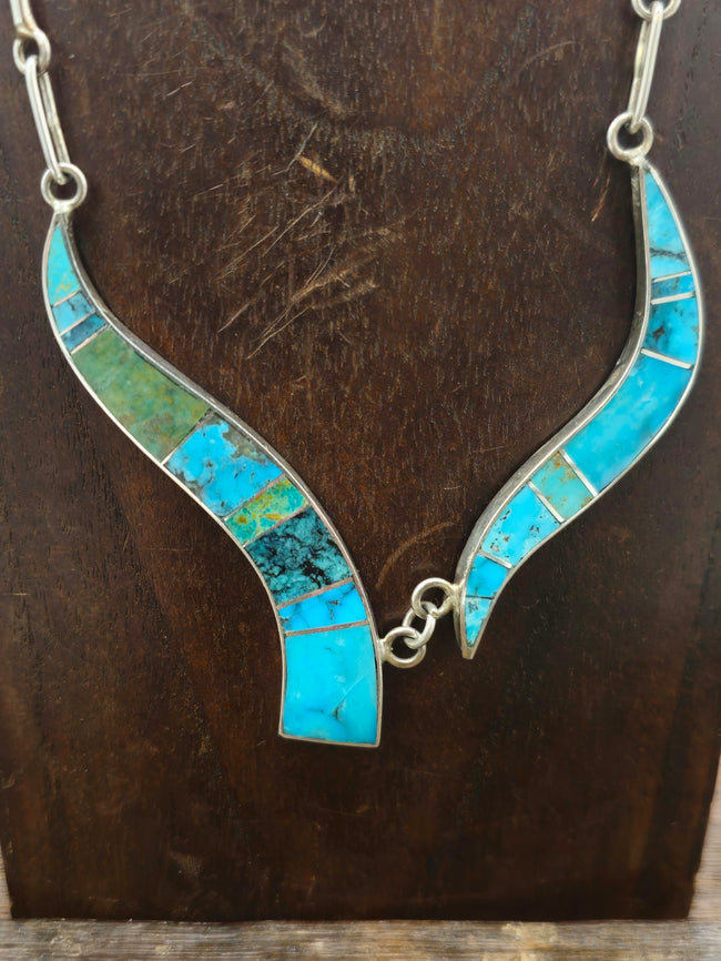Sterling Silver Turquoise Inlay Necklace by Harold Smith - 20 in.