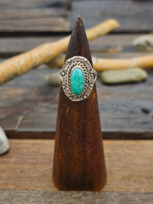 Green Turquoise Sterling Silver Ring by Priscilla Smith - Size 7