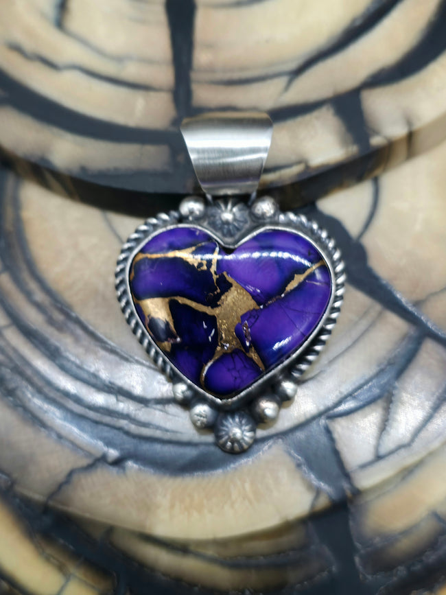 Dyed Purple Mojave and Sterling Silver Heart Pendant by Robert Shakey