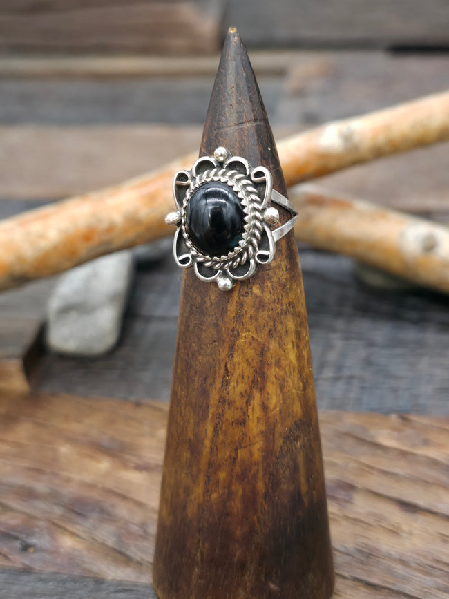 Black Onyx Sterling Silver Ring by Priscilla Smith - Size 7