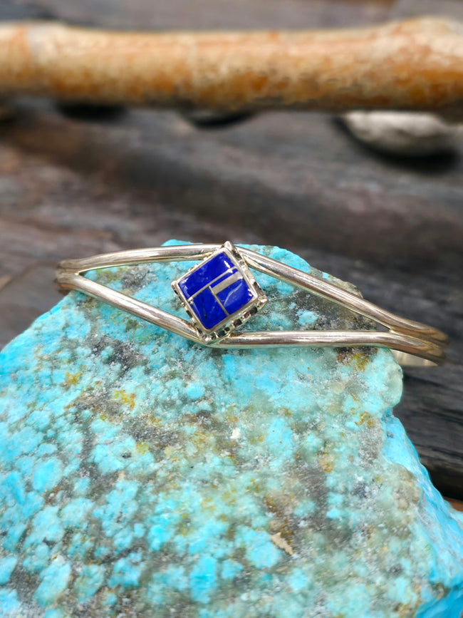 Sterling Silver Lapis Inlay Cuff - 6 1/2 in.