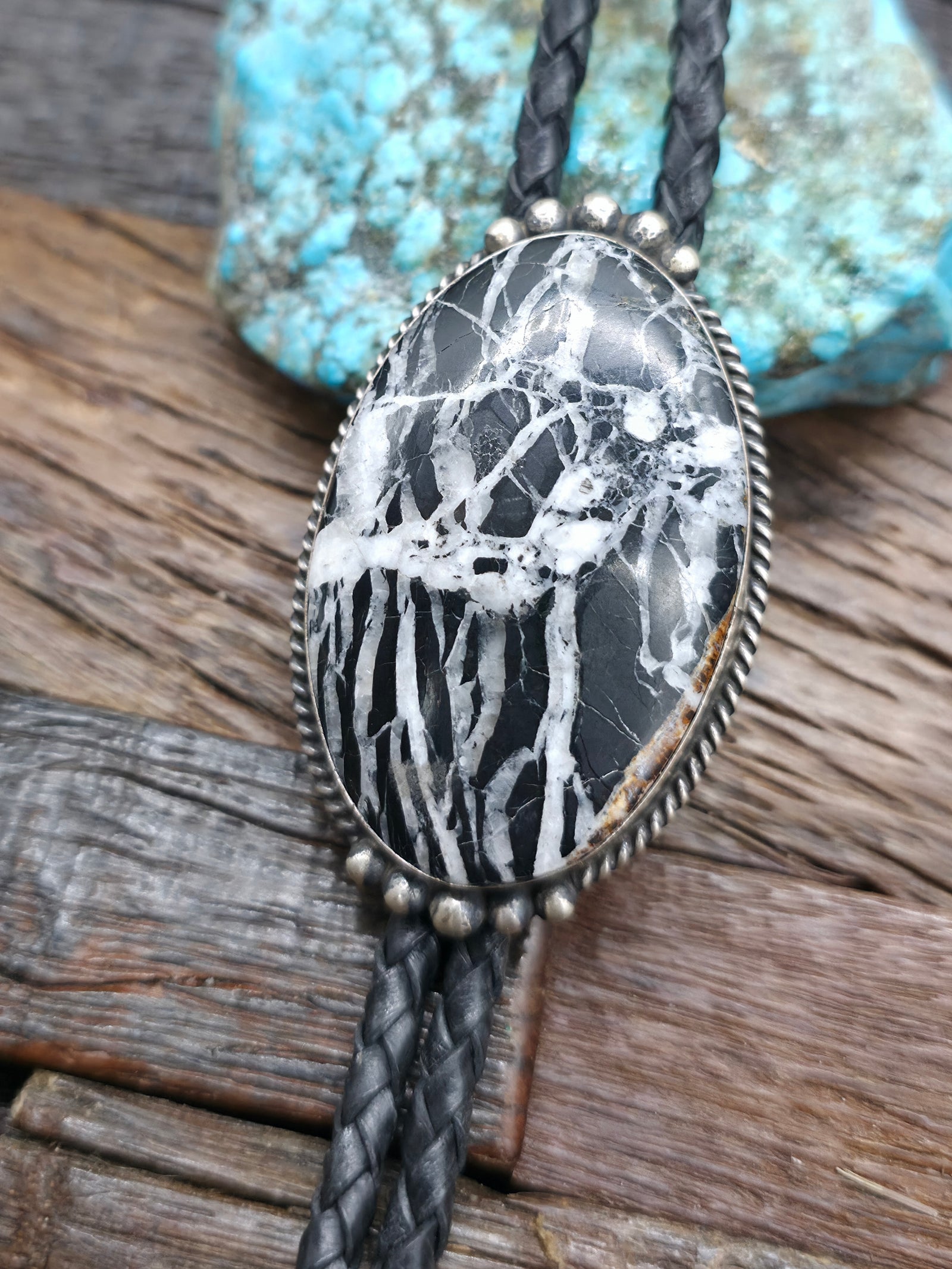 Sterling Silver White Buffalo Bolo Tie by P. Skeets - 38 in.