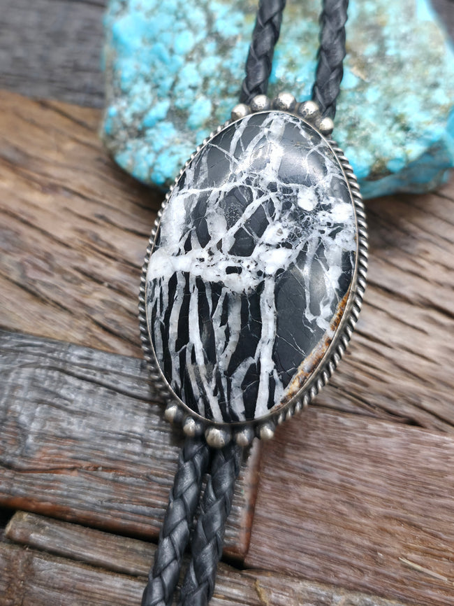 Sterling Silver White Buffalo Bolo Tie by P. Skeets - 38 in.