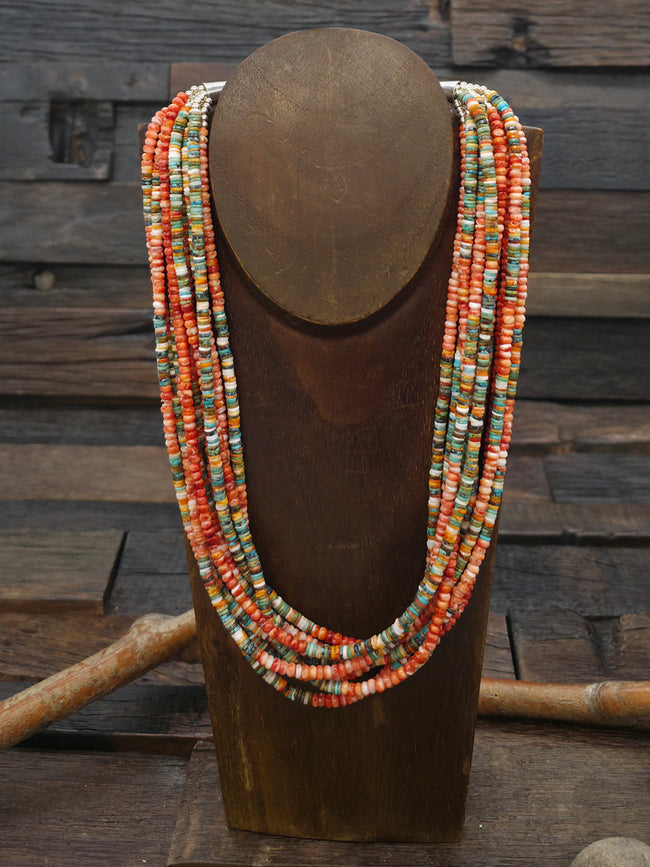 Ten Strand Orange Spiny and Turquoise Bead Necklace by Fred Archuleta - 20 in. plus 6 in. extender