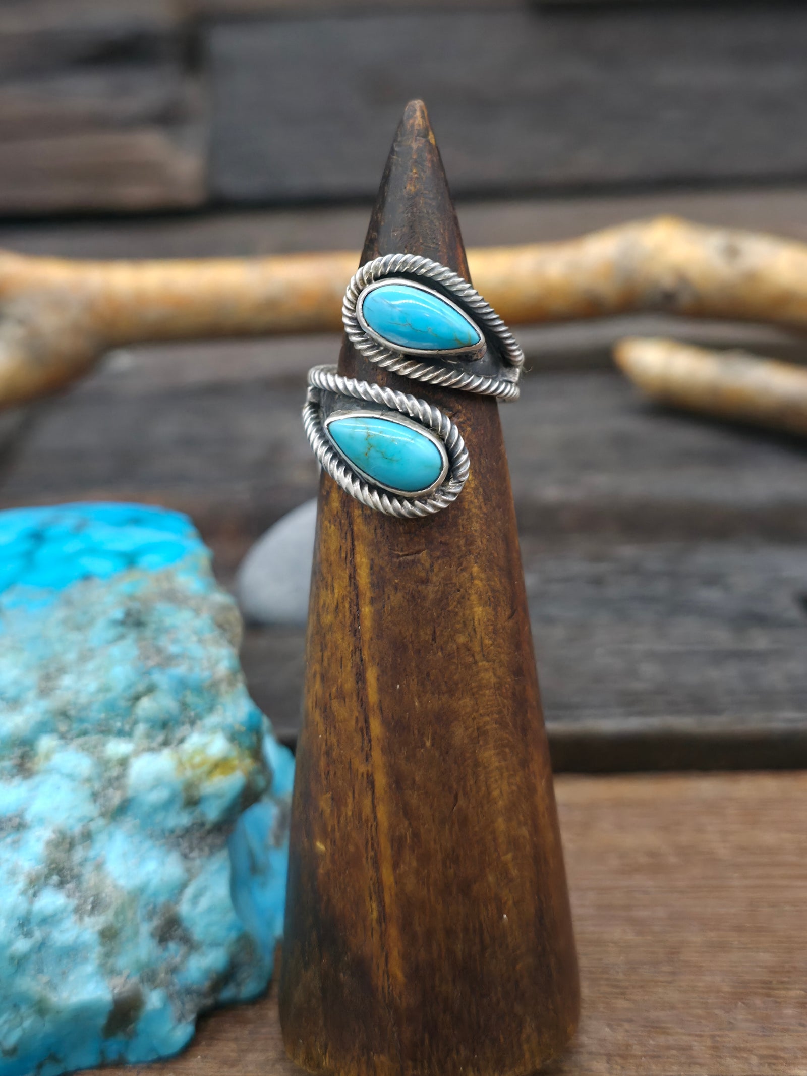 Sterling Silver Turquoise Wrap Band Ring Adjustable by Kenny Lonjose - Adjustable