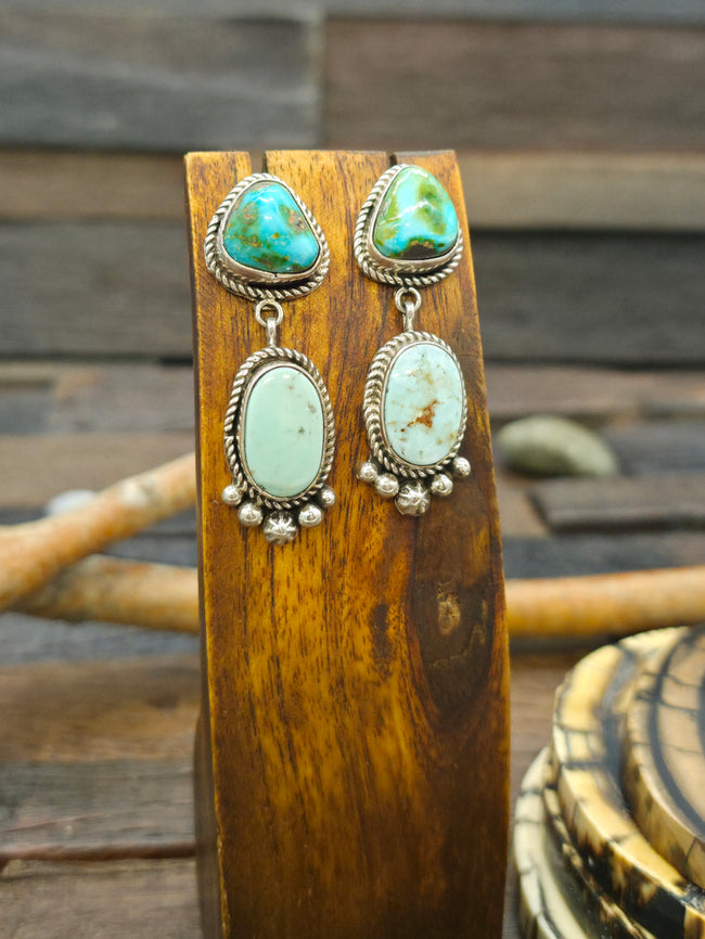Dry Creek and Sonoran Gold Turquoise Sterling Silver Earrings by LaRose Ganadanegro