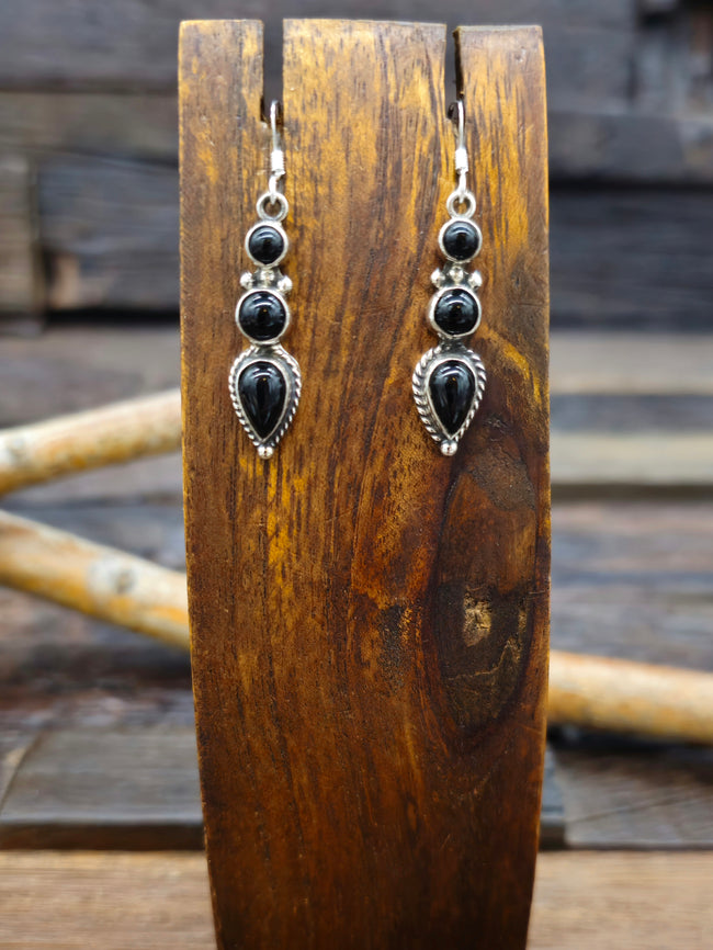 Three Stone Onyx Dangle Earrings by Gary Shorty