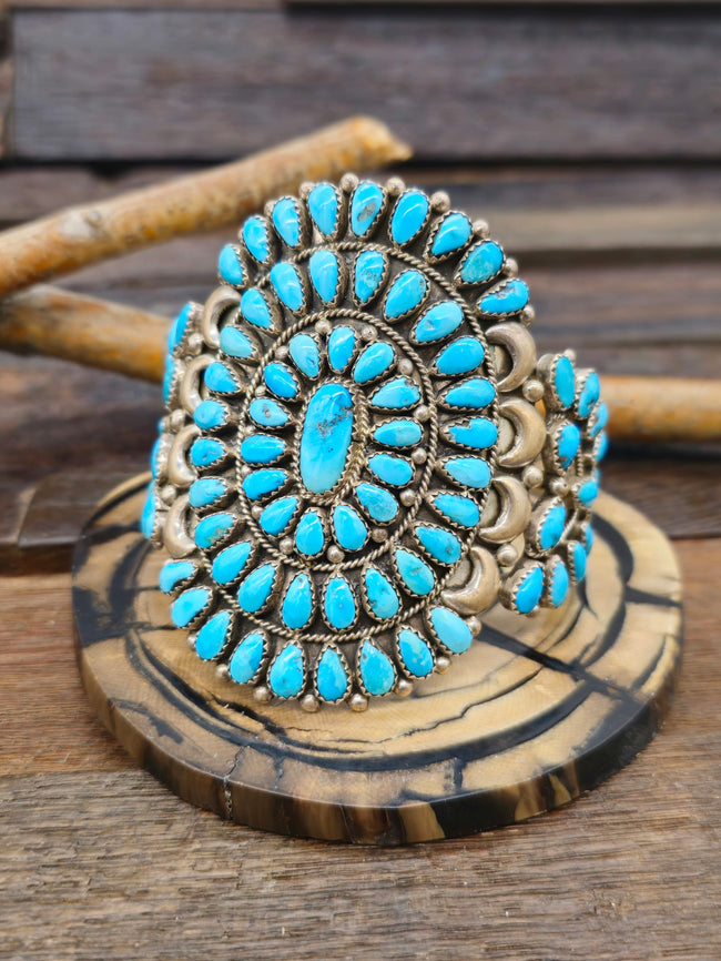 Turquoise and Sterling Silver Cluster Bracelet by Eunice Wilson - 7 in.