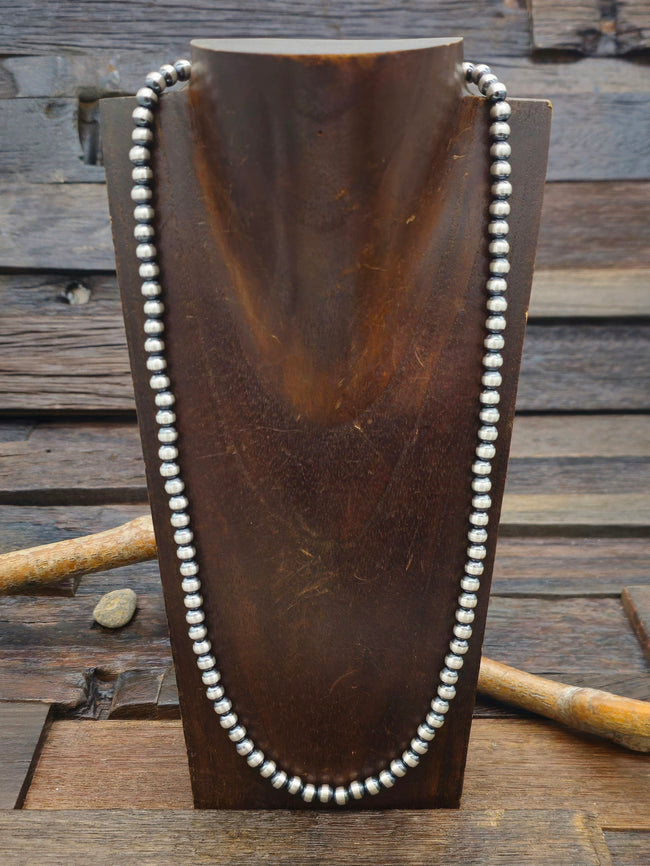 Sterling Silver Oxidized Bead Necklace 6mm 24 in.