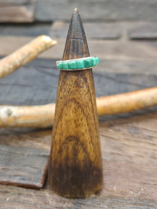Sterling Silver Green Turquoise Cobblestone Inlay Ring by Albert Topaha - Size 5 1/2