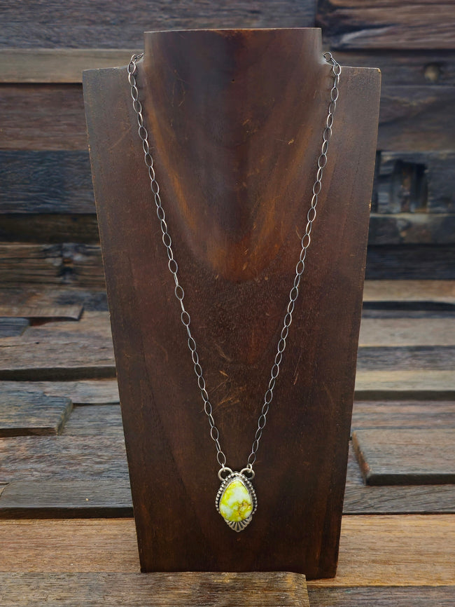 Palomino Turquoise Pendant Necklace on Oxidized Sterling Chain by Danny Henio 18 in.