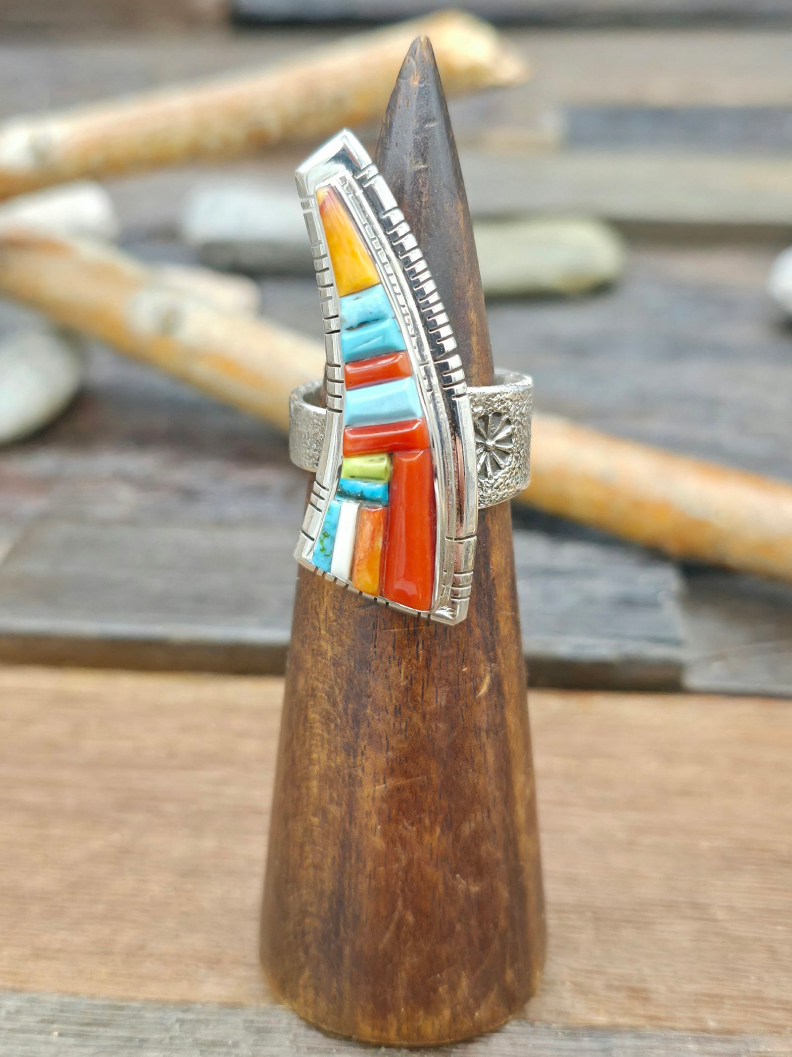 Adjustable Cobblestone Inlay Ring by David Tune