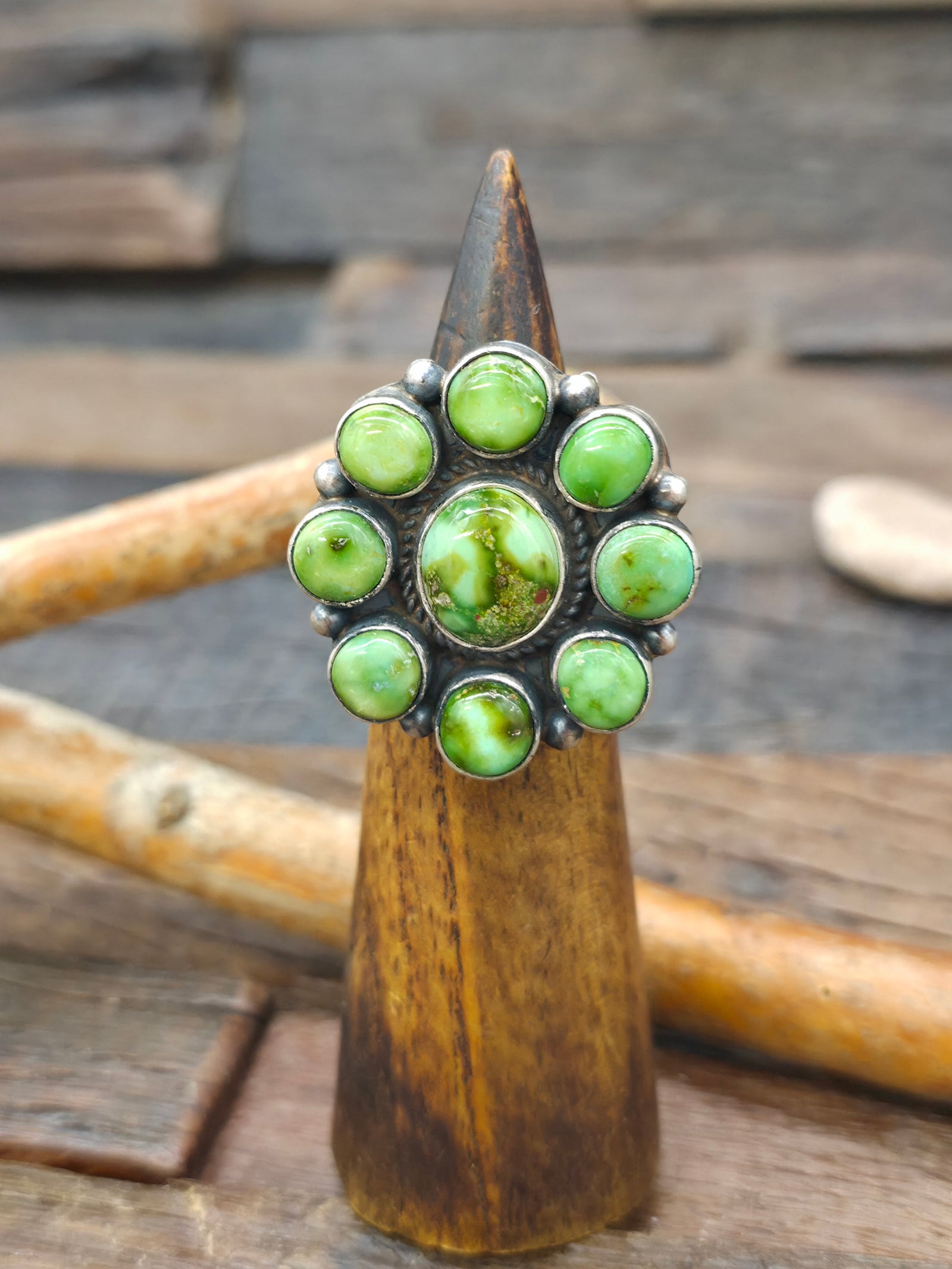 Sterling Silver Sonoran Turquoise Cluster Ring - Size 8 1/2