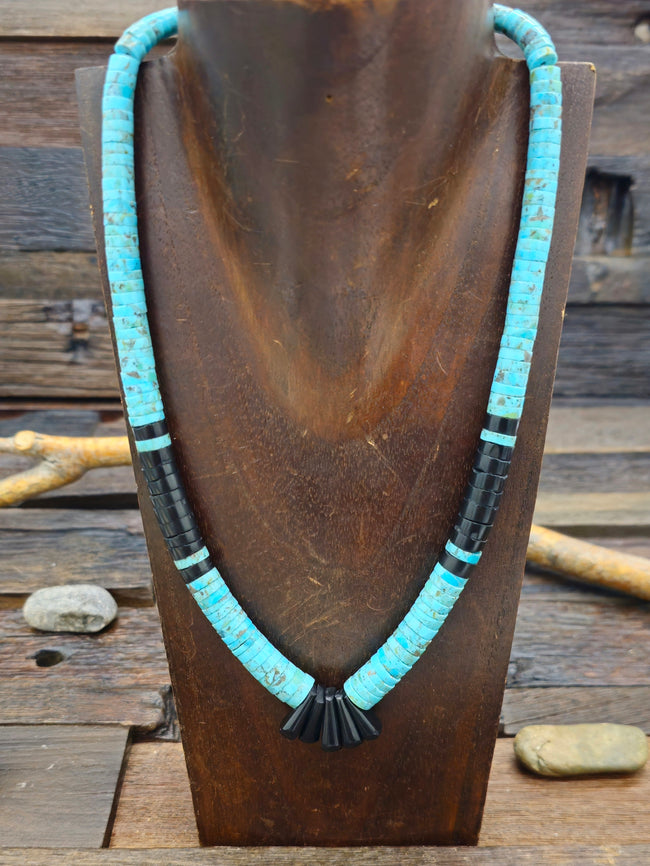 Turquoise and Jet Necklace by Lupe Lovato - 20 in