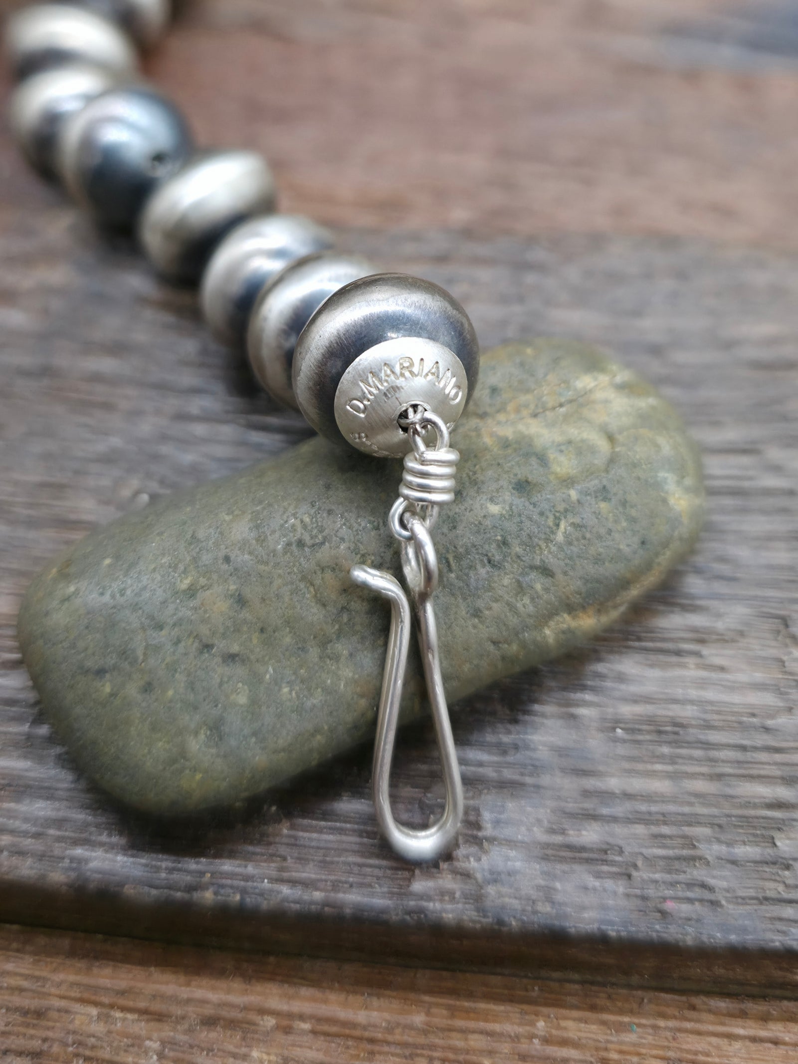 Stamped Sterling Silver Navajo Pearl Necklace by Dorinda Mariano - 24 in. 5/8 in. Bead