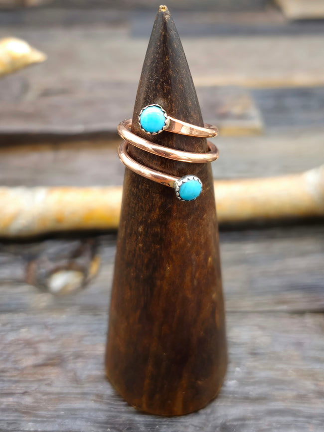 Adjustable Copper and Turquoise Wraparound Ring by Yolanda Skeets