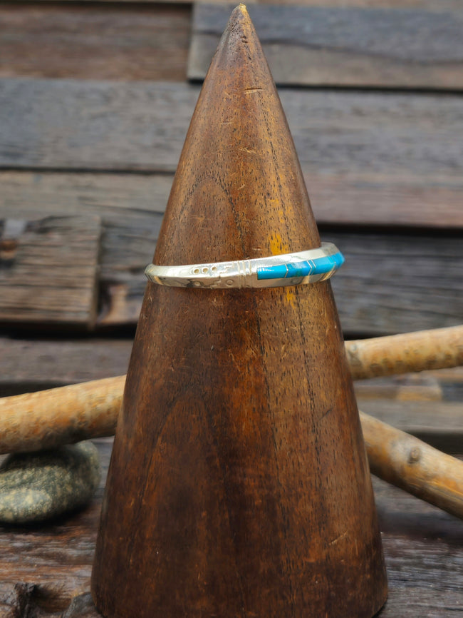 Blue Turquoise Inlay Sterling Silver Cuff - 6 1/2 in