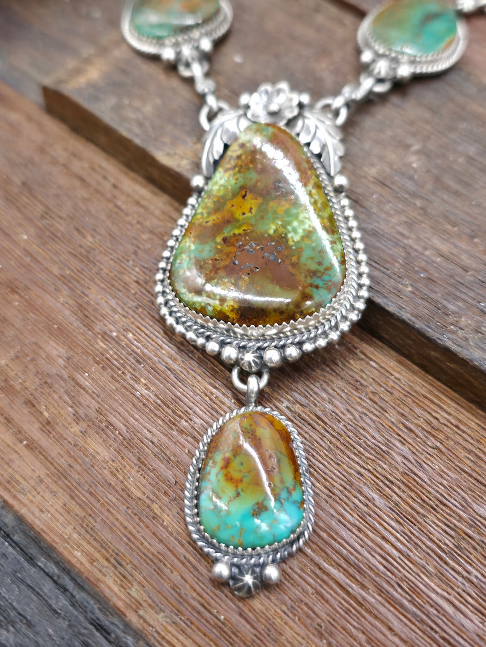 Sterling Silver Royston Turquoise Lariat Necklace by Brenda Jimenez - 30 in.