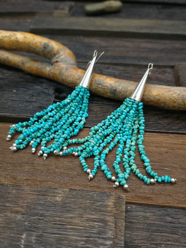 10-Strand Turquoise Tassel Earrings by Fred Archuleta