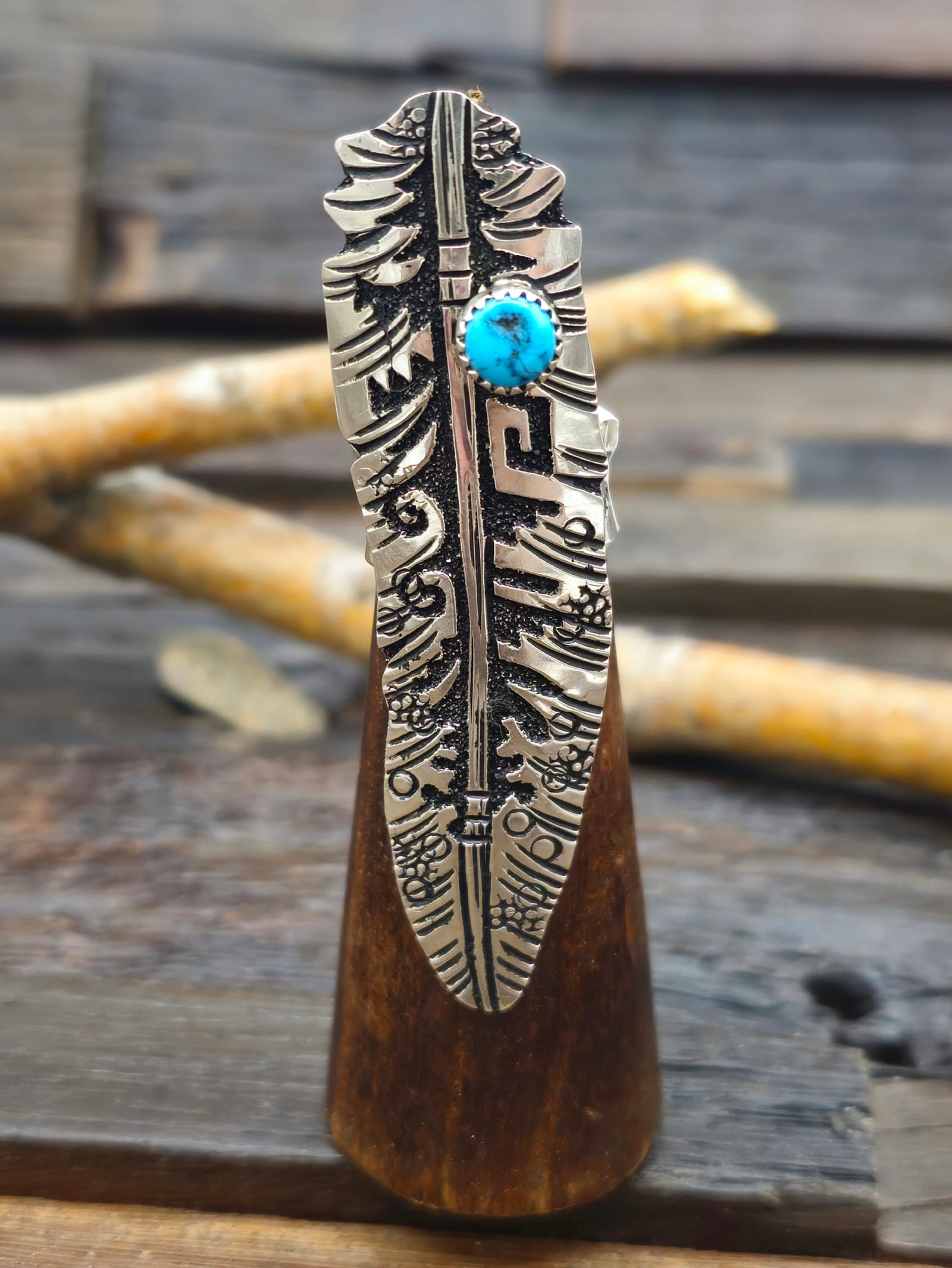 Sterling Silver and Turquoise Feather Ring by Richard Singer - Adjustable