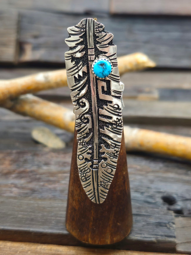 Sterling Silver and Turquoise Feather Ring by Richard Singer - Adjustable