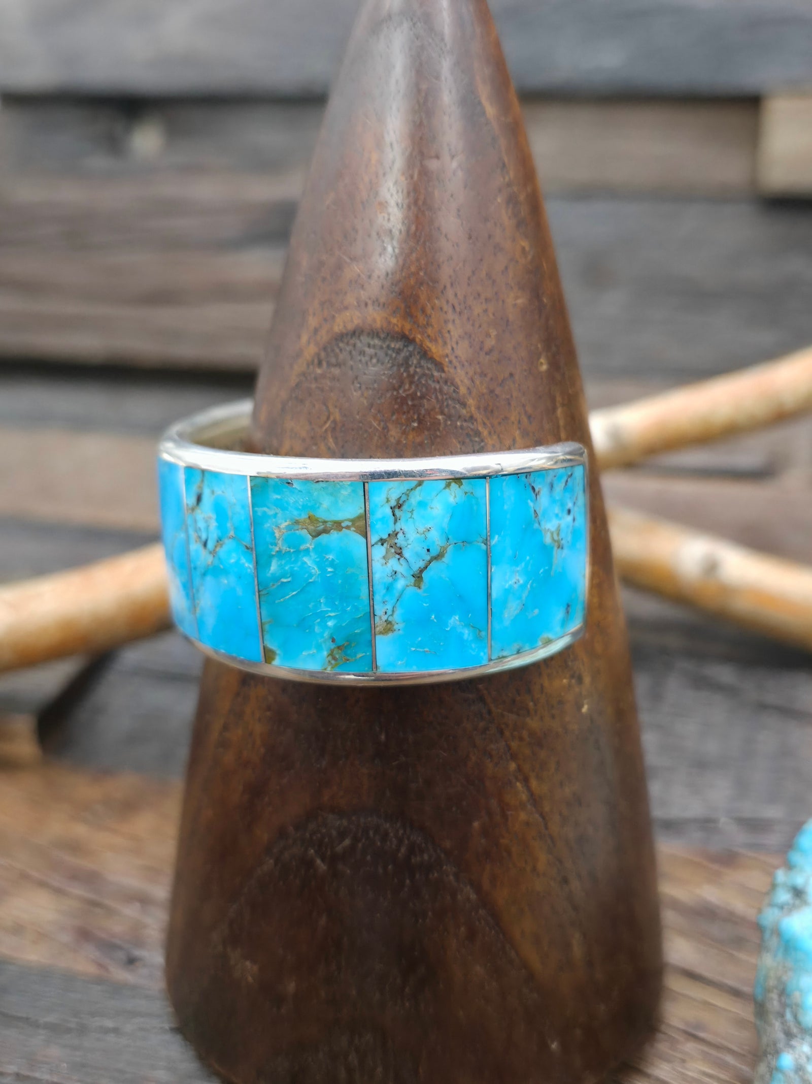 Sterling Silver and Turquoise Inlay Bracelet by Larry Loretto - 7 1/2 in. with Gap