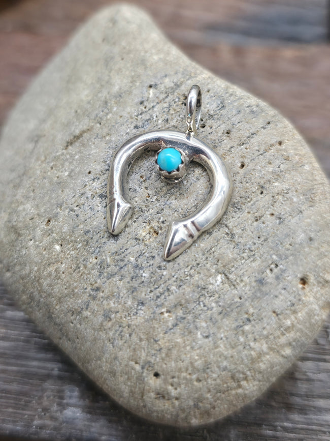 Mini Sterling Silver Naja Pendant with Turquoise by Pauline Nelson - 1 1/8 in. by 5/8 in.