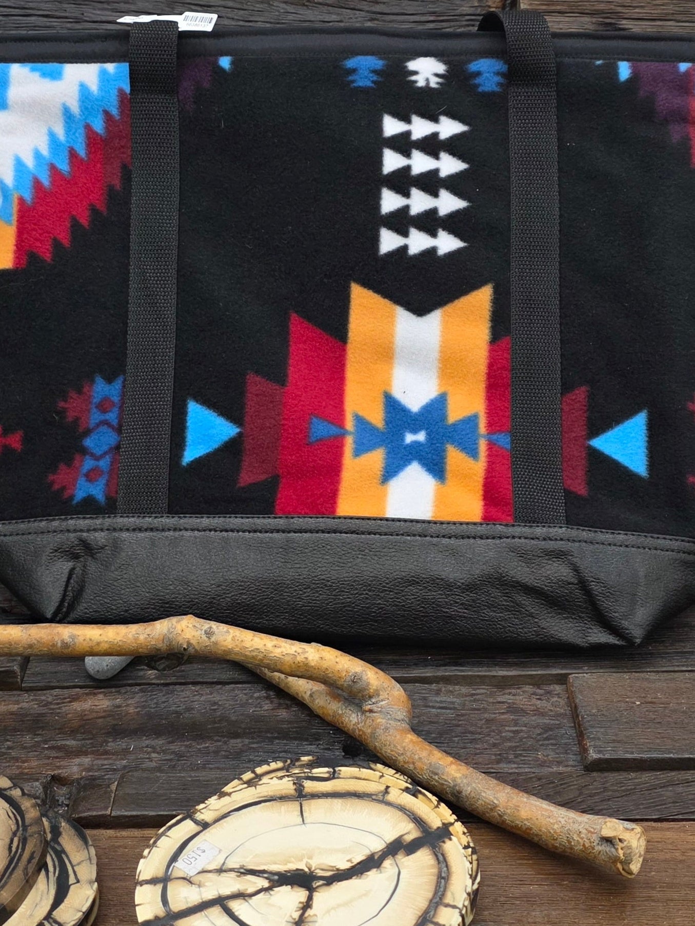 Handmade Blanket Tote Black Maroon Blue by Kathryn Bochinclonny