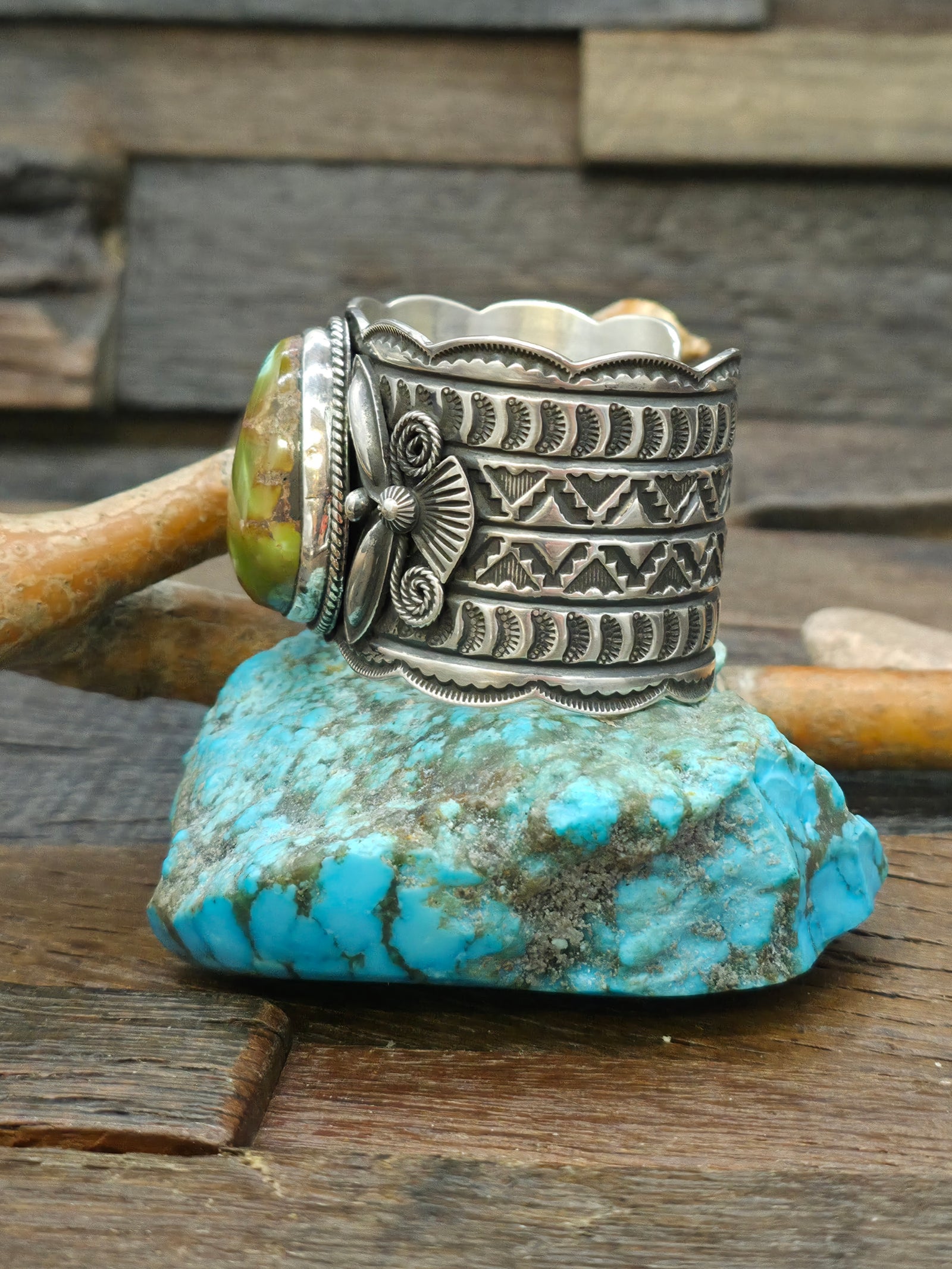 Stamped Sterling Silver Royston Turquoise Cuff by Andy Cadman - 6 1/4 in. with Gap