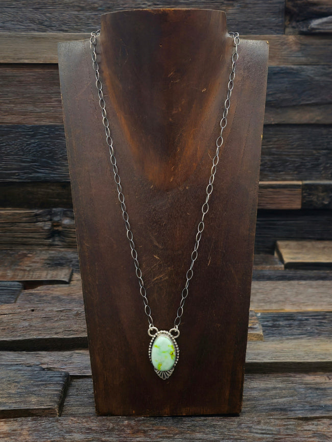 Palomino Turquoise Pendant Necklace on Oxidized Sterling Chain by Danny Henio 18 in.