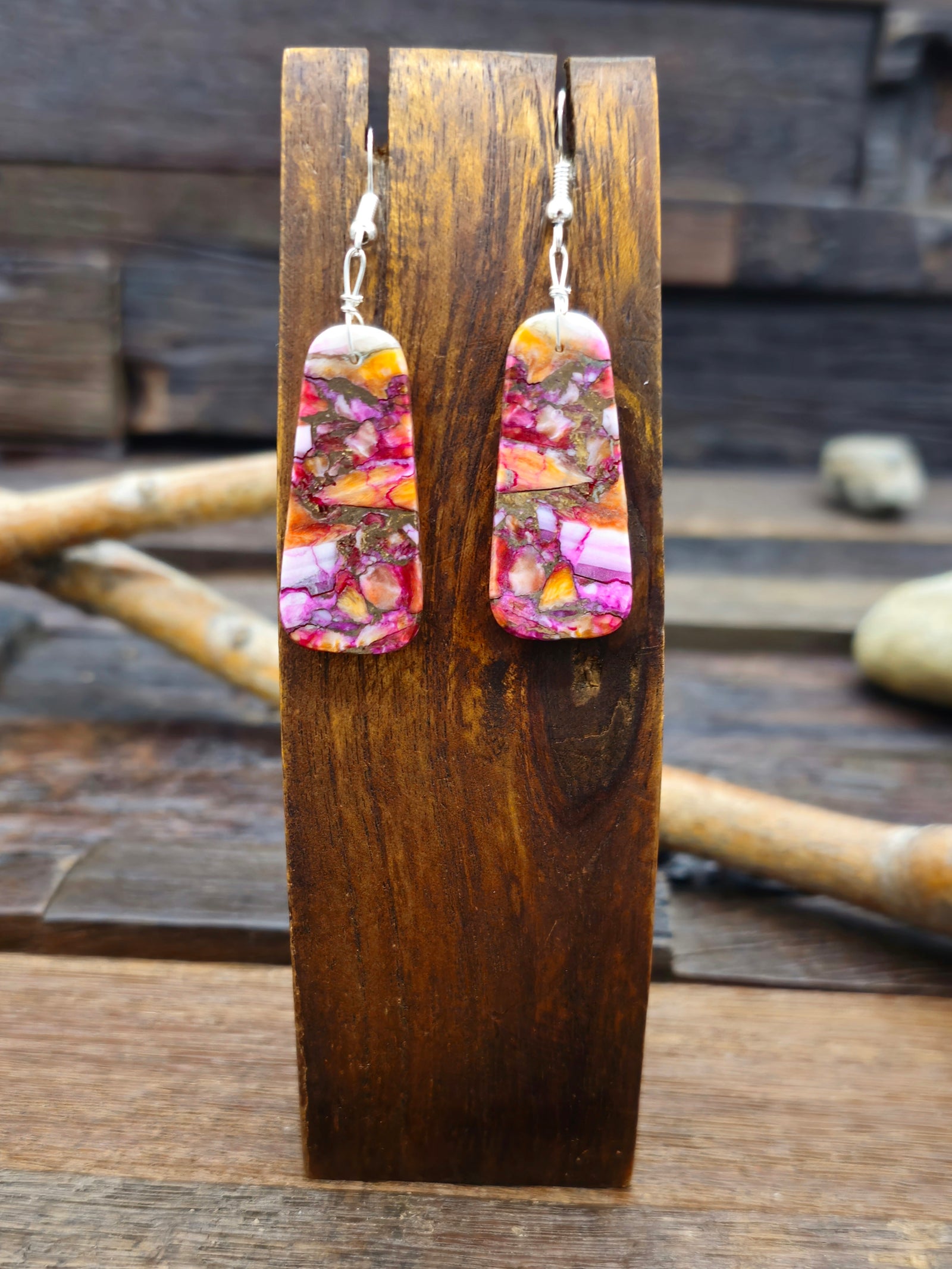 Orange Spiny and Purple Slab Earrings by Robert Coriz