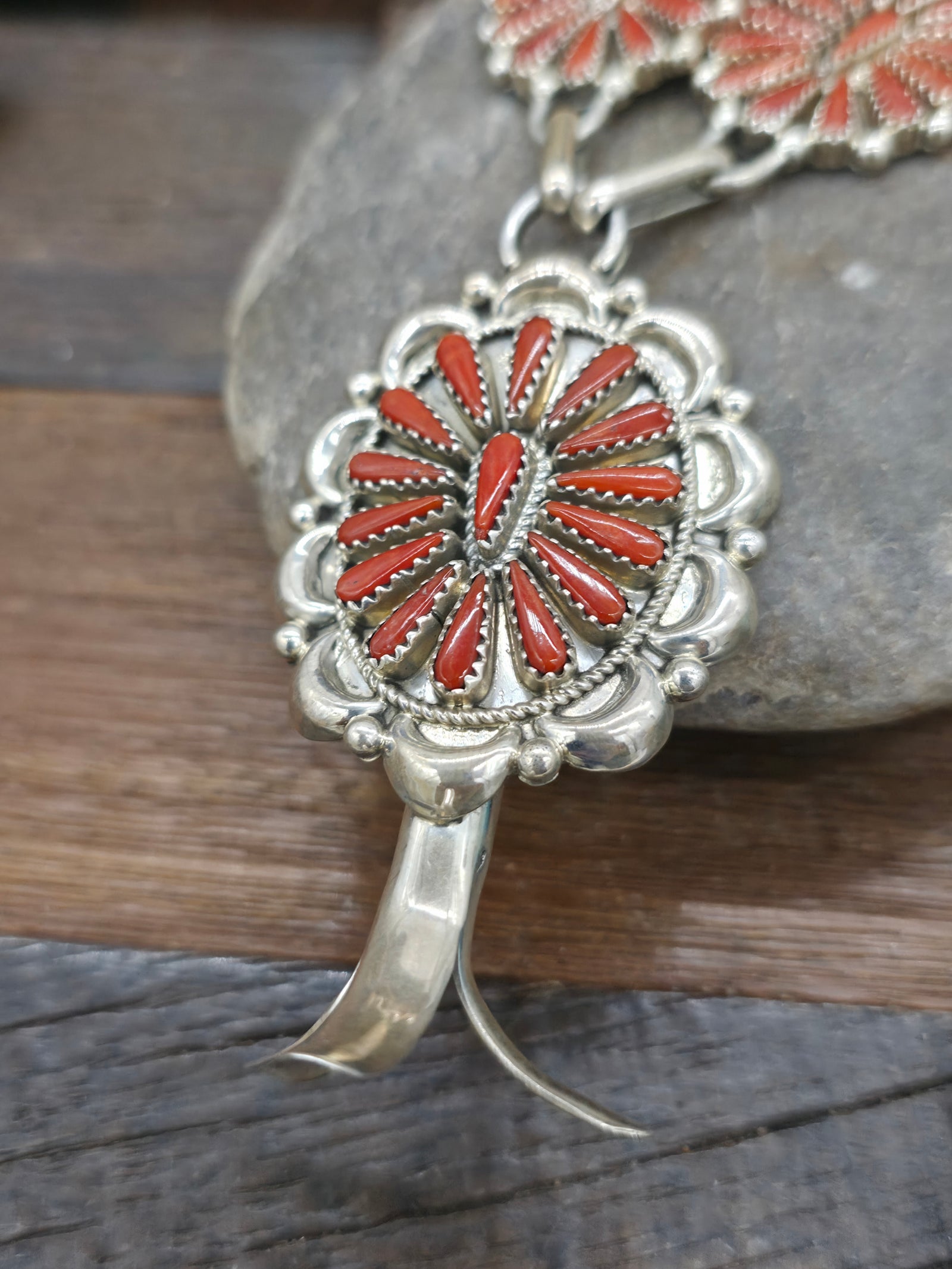 Sterling Silver Coral Needlepoint Necklace and Earring Set by Kyle Wilson - 26 in.
