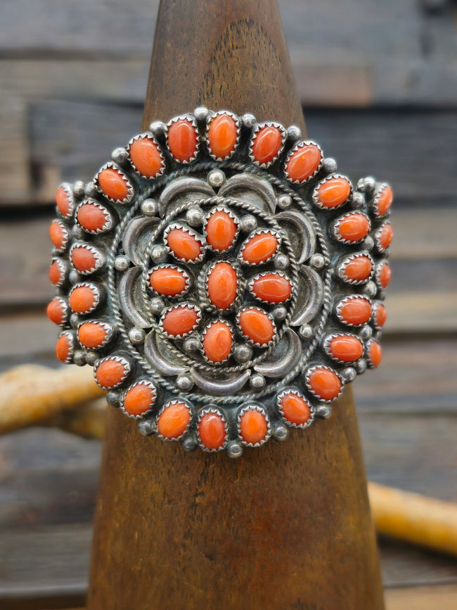 Vintage/Estate Sterling Silver Coral Cluster Cuff - 5 3/4 in
