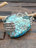 Extra Large Cast and Stamped Sterling Silver and Turquoise Cuff - 9 in. with Gap