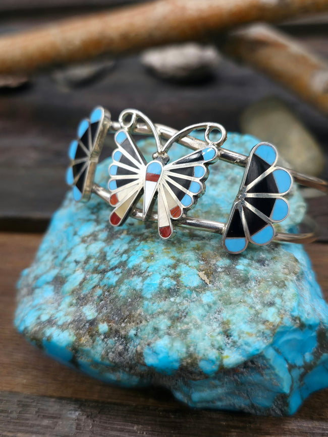 Butterfly Inlay Sterling Silver Cuff by Adrian Wallace - 6 3/4 in.