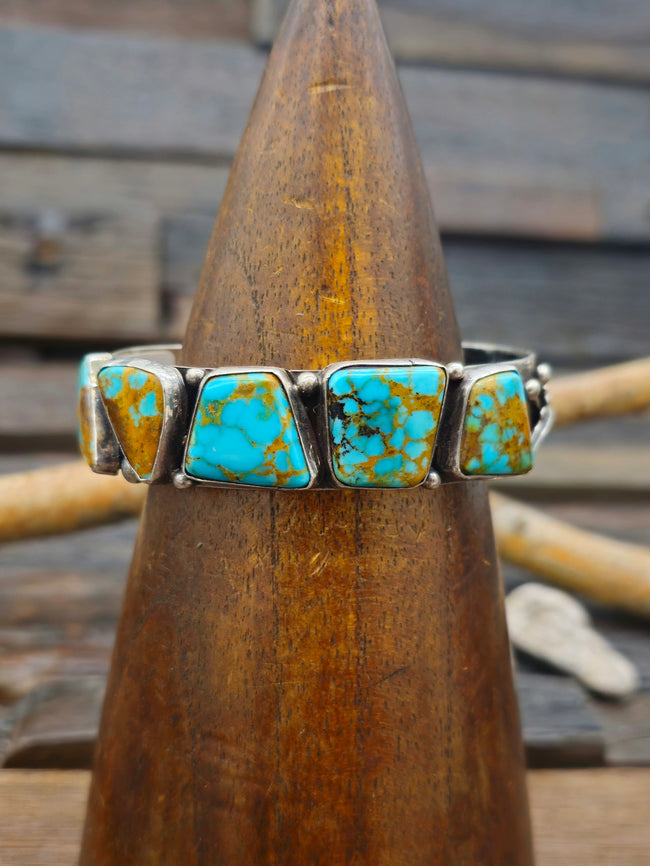 Vintage/Estate Sterling Silver Five Stone Turquoise Cuff - 6 3/4 in