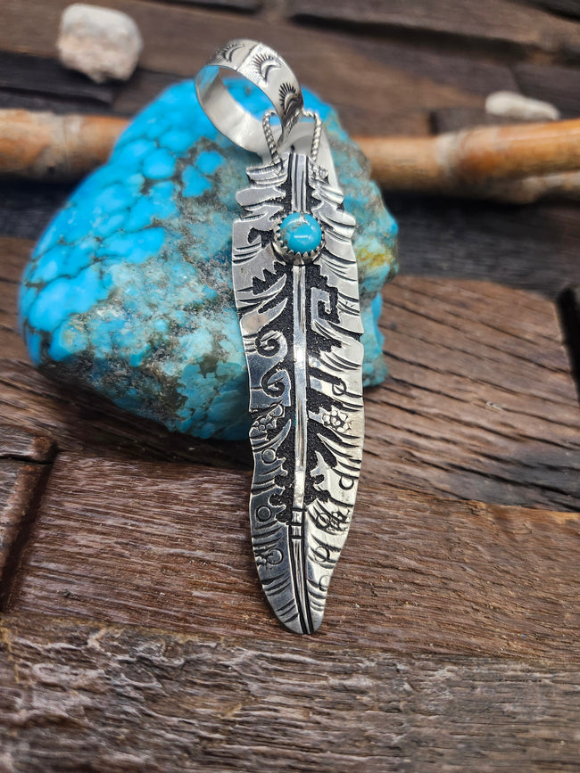 Sterling Silver and Turquoise Feather pendant by Richard Singer